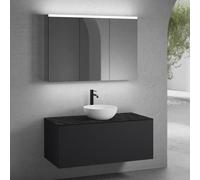 neoro n50 mobile La: 120 cm con 1 estraibile, lavabo Ø 40 cm bianco opaco, con armadietto a specchio per la Svizzera,, BN0064WM+BN0434BM+BN0404C2+BN0488MI, n50 [Mobili da Bagno > Set Mobili da Bagno]