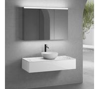 neoro n50 mobile La: 120 cm con 1 estraibile, lavabo Ø 45 cm bianco opaco, con armadietto a specchio,, BN0106WM+BN0414WH+BN0404C1+BN0475MI, n50 [Mobili da Bagno > Set Mobili da Bagno]