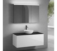 neoro n50 mobile La: 120 cm con 1 estraibile, lavabo Ø 45 cm bianco opaco, con armadietto a specchio,, BN0106WM+BN0434WH+BN0404C2+BN0475MI, n50 [Mobili da Bagno > Set Mobili da Bagno]