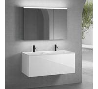 neoro n50 mobile La: 120 cm con 1 estraibile, lavabo doppio con 2 fori della rubinetteria bianco opaco, con armadietto a specchio,, BN0098WM+BN0434WH+BN0475MI, n50 [Mobili da Bagno > Set Mobili da Bag