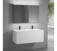 neoro n50 mobile La: 120 cm con 1 estraibile, lavabo doppio con 2 fori per rubinetteria bianco, con armadietto a specchio,, BN0098WH+BN0434WM+BN0475MI, n50 [Mobili da Bagno > Set Mobili da Bagno]