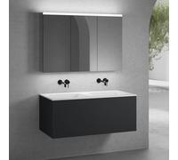 neoro n50 mobile La: 120 cm con 1 estraibile, lavabo doppio senza foro per rubinetteria, bianco opaco, con armadietto a specchio per la Svizzera,, BN0099WM+BN0434BM+BN0488MI, n50 [Mobili da Bagno > Se