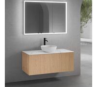 neoro n50 mobile La: 120 cm con 1 scomparto estraibile, con frontale in rovere liscio, lavabo Ø 40 cm bianco opaco, con armadietto a specchio n60, BN0064WM+BN0434BFO+BN0404C1+BN0494MI, n50 [Mobili da 