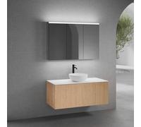 neoro n50 mobile La: 120 cm con 1 scomparto estraibile, con frontale in rovere liscio, lavabo Ø 40 cm bianco opaco, consolle bianco opaco, con armadietto a specchio, BN0064WM+BN0434BFO+BN0404WM+BN0475