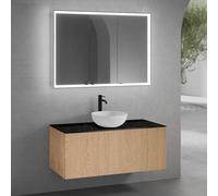 neoro n50 mobile La: 120 cm con 1 scomparto estraibile, con frontale in rovere liscio, lavabo Ø 40 cm bianco opaco, con armadietto a specchio n60, BN0064WM+BN0434BFO+BN0404C2+BN0494MI, n50 [Mobili da 