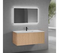 neoro n50 mobile La: 120 cm con 1 scomparto estraibile, con frontale in rovere liscio, lavabo con 1 foro rubinetteria bianco opaco, con specchio, BN0100WM+BN0434BFO+BN0017MI, n50 [Mobili da Bagno > Se