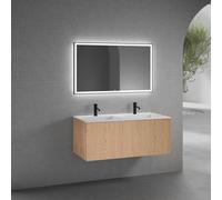 neoro n50 mobile La: 120 cm con 1 scomparto estraibile, con frontale in rovere liscio, lavabo doppio con 2 fori rubinetteria bianco opaco, con specchio, BN0098WM+BN0434BFO+BN0017MI, n50 [Mobili da Bag