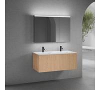 neoro n50 mobile La: 120 cm con 1 scomparto estraibile, con frontale in rovere liscio, lavabo doppio con 2 fori rubinetteria bianco opaco, con armadietto a specchio, BN0098WM+BN0434BFO+BN0475MI, n50 [
