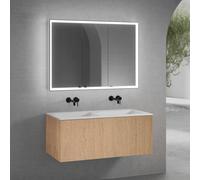 neoro n50 mobile La: 120 cm con 1 scomparto estraibile, con frontale in rovere liscio, lavabo doppio senza fori rubinetteria bianco opaco, con armadietto a specchio n60, BN0099WM+BN0434BFO+BN0494MI, n