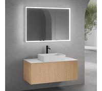 neoro n50 mobile La: 120 cm con 1 scomparto estraibile, con frontale in rovere liscio, lavabo La: 58 cm bianco opaco, consolle bianco opaco, con armadietto a specchio n60, BN0065WM+BN0434BFO+BN0404WM+