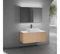 neoro n50 mobile La: 120 cm con 1 scomparto estraibile, con frontale in rovere liscio, lavabo La: 58 cm bianco opaco, consolle bianco opaco, con armadietto a specchio, BN0065WM+BN0434BFO+BN0404WM+BN04