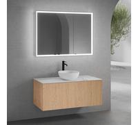neoro n50 mobile La: 120 cm con 1 scomparto estraibile, con frontale in rovere liscio, lavabo La: 58 cm bianco opaco, consolle bianco opaco, con specchio, BN0065WM+BN0434BFO+BN0404WM+BN0017MI, n50 [Mo