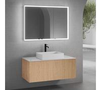 neoro n50 mobile La: 120 cm con 1 scomparto estraibile, con frontale in rovere liscio, lavabo La: 58 cm bianco opaco, con armadietto a specchio n60 per la Svizzera, BN0065WM+BN0434BFO+BN0404C1+BN0502M