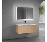 neoro n50 mobile La: 120 cm con 1 scomparto estraibile, con frontale in rovere liscio, lavabo senza fori rubinetteria bianco opaco, con armadietto a specchio n60, BN0101WM+BN0434BFO+BN0494MI, n50 [Mob