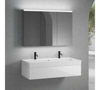 neoro n50 mobile La: 120 cm con 1 scomparto estraibile, lavabo doppio con 2 fori della rubinetteria bianco opaco, con armadietto a specchio,, BN0141WM+BN0414WH+BN0475MI, n50 [Mobili da Bagno > Set Mob