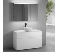 neoro n50 mobile La: 120 cm con 2 estraibili, lavabo Ø 40 cm bianco opaco, con armadietto a specchio per la Svizzera,, BN0064WM+BN0444WH+BN0404WH+BN0488MI, n50 [Mobili da Bagno > Set Mobili da Bagno]