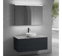 neoro n50 mobile La: 120 cm con 2 estraibili, lavabo Ø 45 cm bianco opaco, con armadietto a specchio,, BN0106WM+BN0424BM+BN0404C3+BN0475MI, n50 [Mobili da Bagno > Set Mobili da Bagno]
