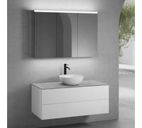 neoro n50 mobile La: 120 cm con 2 estraibili, lavabo Ø 45 cm bianco opaco, con armadietto a specchio per la Svizzera,, BN0106WM+BN0424WM+BN0404C3+BN0488MI, n50 [Mobili da Bagno > Set Mobili da Bagno]