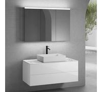 neoro n50 mobile La: 120 cm con 2 estraibili, lavabo La: 58 cm bianco opaco, con armadietto a specchio,, BN0065WM+BN0424WH+BN0404C1+BN0475MI, n50 [Mobili da Bagno > Set Mobili da Bagno]