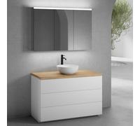 neoro n50 mobile La: 120 cm con 3 estraibili, lavabo Ø 40 cm bianco opaco, con armadietto a specchio per la Svizzera,, BN0064WM+BN0454WM+BN0404W1+BN0488MI, n50 [Mobili da Bagno > Set Mobili da Bagno]