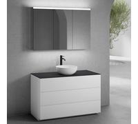 neoro n50 mobile La: 120 cm con 3 estraibili, lavabo Ø 40 cm bianco opaco, con armadietto a specchio per la Svizzera,, BN0064WM+BN0454WM+BN0404BM+BN0488MI, n50 [Mobili da Bagno > Set Mobili da Bagno]