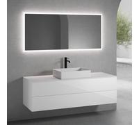 neoro n50 mobile La: 160 cm con 2 scomparti estraibili, lavabo La: 58 cm bianco opaco, con specchio n30,, BN0065WM+BN0497WH+BN0405WH+BN0007MI, n50 [Mobili da Bagno > Set Mobili da Bagno]