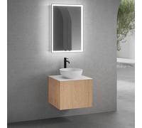 neoro n50 mobile La: 60 cm con 1 scomparto estraibile, con frontale in rovere liscio, lavabo Ø 40 cm bianco opaco, consolle bianco opaco, con armadietto a specchio n60, BN0064WM+BN0431BFO+BN0401WM+BN0