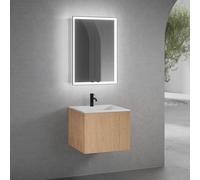 neoro n50 mobile La: 60 cm con 1 scomparto estraibile, con frontale in rovere liscio, lavabo con 1 foro rubinetteria bianco opaco, con armadietto a specchio n60, BN0092WM+BN0431BFO+BN0491MI, n50 [Mobi