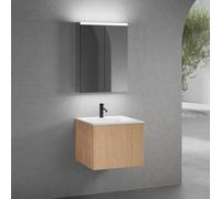 neoro n50 mobile La: 60 cm con 1 scomparto estraibile, con frontale in rovere liscio, lavabo con 1 foro rubinetteria bianco opaco, con armadietto a specchio, BN0092WM+BN0431BFO+BN0472MI, n50 [Mobili d