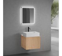 neoro n50 mobile La: 60 cm con 1 scomparto estraibile, con frontale in rovere liscio, lavabo La: 58 cm bianco opaco, consolle bianco opaco, con specchio, BN0065WM+BN0431BFO+BN0401WM+BN0014MI, n50 [Mob