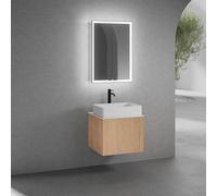 neoro n50 mobile La: 60 cm con 1 scomparto estraibile, con frontale in rovere liscio, lavabo La: 58 cm bianco opaco, consolle bianco opaco, con armadietto a specchio n60, BN0065WM+BN0431BFO+BN0401WM+B