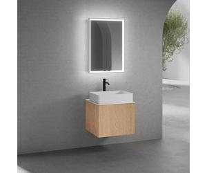 neoro n50 mobile La: 60 cm con 1 scomparto estraibile, con frontale in rovere liscio, lavabo La: 58 cm bianco opaco, consolle bianco opaco, con armadietto a specchio n60, BN0065WM+BN0431BFO+BN0401WM+B