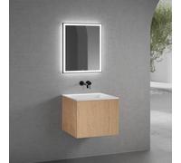 neoro n50 mobile La: 60 cm con 1 scomparto estraibile, con frontale in rovere liscio, lavabo senza fori rubinetteria bianco opaco, con specchio, BN0093WM+BN0431BFO+BN0014MI, n50 [Mobili da Bagno > Set
