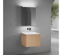 neoro n50 mobile La: 60 cm con 1 scomparto estraibile, con frontale in rovere liscio, lavabo senza fori rubinetteria bianco opaco, con armadietto a specchio, BN0093WM+BN0431BFO+BN0472MI, n50 [Mobili d