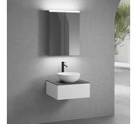 neoro n50 mobile La: 60 cm con 1 scomparto estraibile, lavabo Ø 40 cm bianco opaco, con armadietto a specchio per la Svizzera,, BN0064WM+BN0411WM+BN0401GR+BN0485MI, n50 [Mobili da Bagno > Set Mobili d