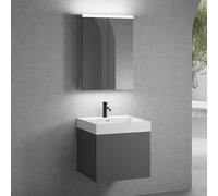 neoro n50 mobile La: 60 cm con 1 scomparto estraibile, lavabo con 1 foro per rubinetteria bianco opaco, con armadietto a specchio per la Svizzera,, BN0137WM+BN0431GR+BN0485MI, n50 [Mobili da Bagno > S