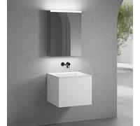 neoro n50 mobile La: 60 cm con 1 scomparto estraibile, lavabo senza foro per rubinetteria bianco opaco, con armadietto a specchio,, BN0093WM+BN0431WM+BN0472MI, n50 [Mobili da Bagno > Set Mobili da Bag