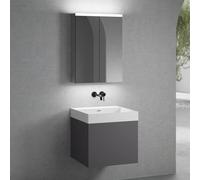 neoro n50 mobile La: 60 cm con 1 scomparto estraibile lavabo senza foro per rubinetteria bianco opaco, con armadietto a specchio per la Svizzera,, BN0133WM+BN0431GR+BN0485MI, n50 [Mobili da Bagno > Se