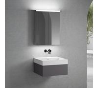 neoro n50 mobile La: 60 cm con 1 scomparto estraibile, lavabo senza foro per rubinetteria bianco opaco, con armadietto a specchio per la Svizzera,, BN0133WM+BN0411GR+BN0485MI, n50 [Mobili da Bagno > S
