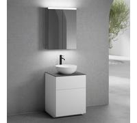 neoro n50 mobile La: 60 cm con 2 scomparti estraibili, lavabo Ø 40 cm bianco opaco, con armadietto a specchio,, BN0064WM+BN0441WM+BN0401GR+BN0472MI, n50 [Mobili da Bagno > Set Mobili Bagno]