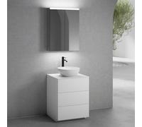 neoro n50 mobile La: 60 cm con 3 scomparti estraibili, lavabo Ø 45 cm bianco opaco, con armadietto a specchio per la Svizzera,, BN0106WM+BN0451WM+BN0401WH+BN0485MI, n50 [Mobili da Bagno > Set Mobili d