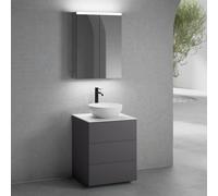 neoro n50 mobile La: 60 cm con 3 scomparti estraibili, lavabo Ø 45 cm bianco opaco, con armadietto a specchio per la Svizzera,, BN0106WM+BN0451GR+BN0401WM+BN0485MI, n50 [Mobili da Bagno > Set Mobili d