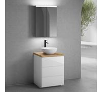 neoro n50 mobile La: 60 cm con 3 scomparti estraibili, lavabo Ø 45 cm bianco opaco, con armadietto a specchio,, BN0106WM+BN0451WH+BN0401W1+BN0472MI, n50 [Mobili da Bagno > Set Mobili da Bagno]