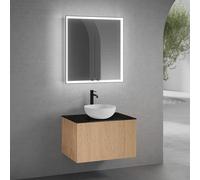 neoro n50 mobile La: 80 cm con 1 scomparto estraibile, con frontale in rovere liscio, lavabo Ø 40 cm bianco opaco, con armadietto a specchio n60, BN0064WM+BN0432BFO+BN0402C2+BN0492MI, n50 [Mobili da B