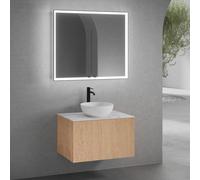 neoro n50 mobile La: 80 cm con 1 scomparto estraibile, con frontale in rovere liscio, lavabo Ø 45 cm bianco opaco, con armadietto a specchio n60, BN0106WM+BN0432BFO+BN0402C1+BN0492MI, n50 [Mobili da B