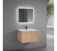 neoro n50 mobile La: 80 cm con 1 scomparto estraibile, con frontale in rovere liscio, lavabo con 1 foro rubinetteria bianco opaco, con specchio, BN0094WM+BN0432BFO+BN0015MI, n50 [Mobili da Bagno > Set