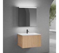 neoro n50 mobile La: 80 cm con 1 scomparto estraibile, con frontale in rovere liscio, lavabo con 1 foro rubinetteria bianco opaco, con armadietto a specchio, BN0094WM+BN0432BFO+BN0473MI, n50 [Mobili d