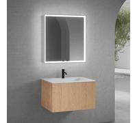 neoro n50 mobile La: 80 cm con 1 scomparto estraibile, con frontale in rovere liscio, lavabo con 1 foro rubinetteria bianco opaco, con armadietto a specchio n60, BN0094WM+BN0432BFO+BN0492MI, n50 [Mobi