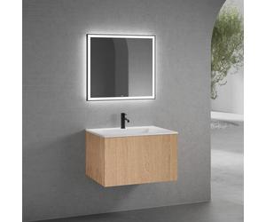 neoro n50 mobile La: 80 cm con 1 scomparto estraibile, con frontale in rovere liscio, lavabo con 1 foro rubinetteria bianco opaco, con specchio, BN0094WM+BN0432BFO+BN0015MI, n50 [Mobili da Bagno > Set
