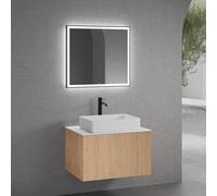 neoro n50 mobile La: 80 cm con 1 scomparto estraibile, con frontale in rovere liscio, lavabo La: 58 cm bianco opaco, consolle bianco opaco, con specchio, BN0065WM+BN0432BFO+BN0402WM+BN0015MI, n50 [Mob